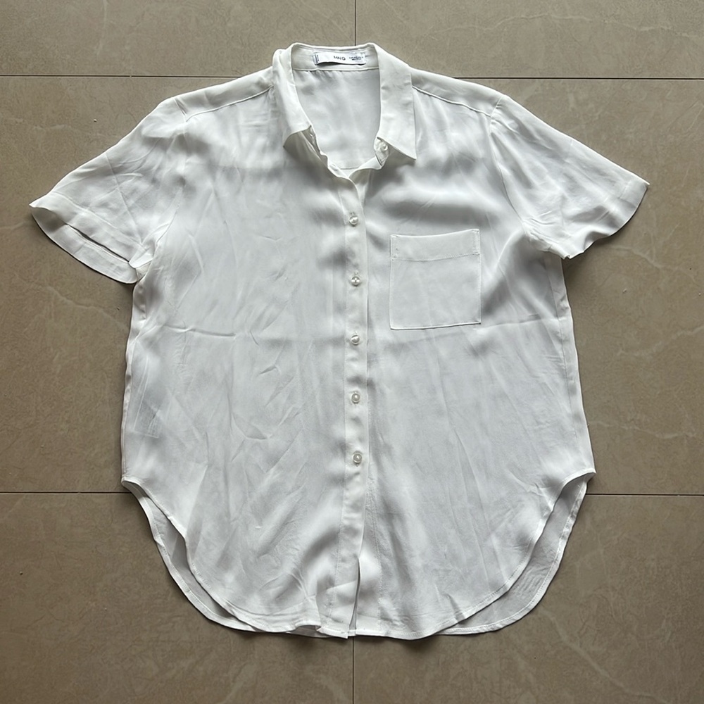 Mango White Button Up short sleeve Blouse Size 0 | capsule wardrobe NWOT